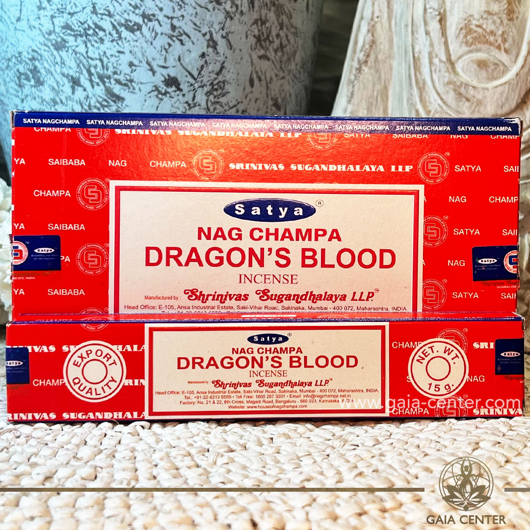Dradon's Blood Nag Champa Satya Aroma Incense Sticks. 15g incense sticks in a pack. Order online at Gaia Center | Aroma Incense and Crystal Shop in Cyprus. Cyprus islandwide delivery: Limassol, Nicosia, Larnaca, Paphos. Europe & Worldwide delivery.