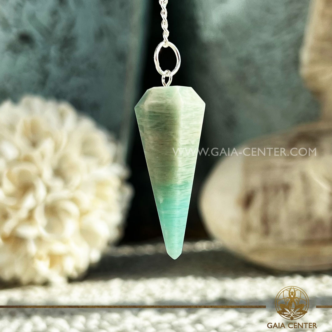 Crystal Dowsing Pendulum Amazonite at Gaia Center Crystal shop in Cyprus. Crystal and Gemstone Jewellery Selection at Gaia Center in Cyprus. Order online, Cyprus islandwide delivery: Limassol, Larnaca, Paphos, Nicosia. Europe and Worldwide shipping.