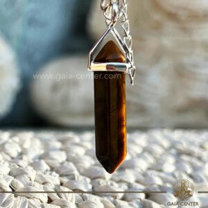 Tiger's Eye Crystal Pendant Point |S925 Sterling Silver Bail| at GAIA CENTER Crystal Shop CYPRUS. Crystal jewellery and crystal pendants at Gaia Center crystal shop in Cyprus. Order online top quality crystals, Cyprus islandwide delivery: Limassol, Larnaca, Paphos, Nicosia. Europe and Worldwide shipping.