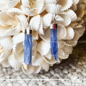 Blue Kyanite crystal earrings in a Rough shape with sterling silver setting from Brazil at Gaia Center Crystal shop in Cyprus. As you wear the Blue Kyanite Crystal earrings, actively embrace its calming properties. It actively invites tranquility into your life, making it an ideal accessory for those seeking inner peace and balance amidst life's challenges. Order crystals online, Cyprus islandwide delivery: Limassol, Larnaca, Paphos, Nicosia. Europe and Worldwide shipping.