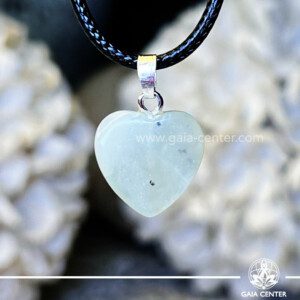 New Jade crystal pendant in a heart shape at Gaia Center Crystal shop in Cyprus. New Jade Crystal Pendant actively stimulates the heart chakra, promoting love, compassion. Order crystals online, Cyprus islandwide delivery: Limassol, Larnaca, Paphos, Nicosia. Europe and Worldwide shipping.