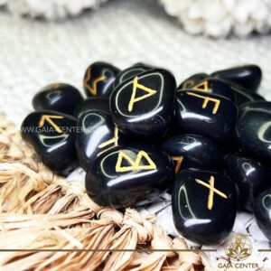 Black Agate Crystal Rune Stones at Gaia Center Crystal shop in Cyprus. Black Agate is a type of chalcedony with a rich black color. It is associated with grounding energy, protection, and stability. The use of Black Agate in Rune Stones adds these properties to the divinatory tool. Order crystals online, Cyprus islandwide delivery: Limassol, Larnaca, Paphos, Nicosia. Europe and Worldwide shipping.