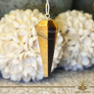 Tiger's Eye Dowsing Pendulum at Gaia Center Crystal shop in Cyprus. Tiger's Eye is often associated with enhancing intuition and psychic abilities. When used as a dowsing pendulum, it may help the user tap into their own intuitive insights more effectively. Order crystals online, Cyprus islandwide delivery: Limassol, Larnaca, Paphos, Nicosia. Europe and Worldwide shipping.