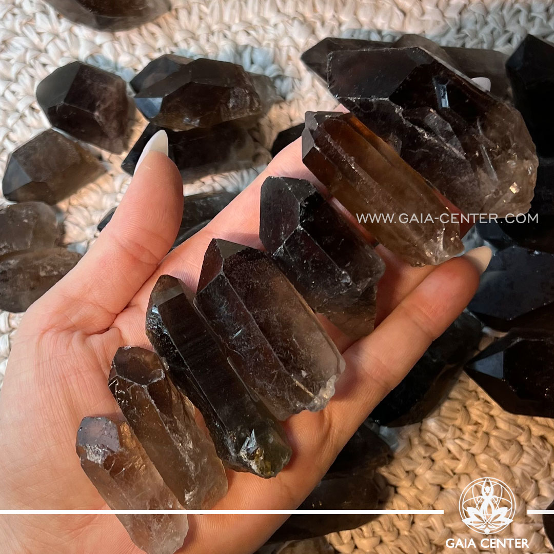 Rough Smoky Quartz Points from Brazil at GAIA CENTER Crystal Shop in Cyprus. moky Quartz is renowned for its grounding properties. The rough points from Brazil may assist in anchoring and stabilizing your energy, fostering a sense of connection to the Earth. Order online top quality crystals, Cyprus islandwide delivery: Limassol, Larnaca, Paphos, Nicosia. Europe and Worldwide shipping.