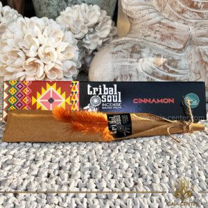 Tribal Soul Incense Sticks - Cinnamon. 15g incense sticks in a pack. Cinnamon" incense sticks by Tribal Soul brand. Each stick is infused with the rich, spicy aroma of cinnamon, reminiscent of cozy evenings by the fireplace and festive gatherings with loved ones. Let the sweet and earthy notes of cinnamon envelop your senses, creating an atmosphere of comfort and warmth wherever you go. Whether you're looking to unwind after a long day or add a touch of aromatic charm to your space, these incense sticks are sure to delight your senses and elevate your mood. Order aroma and natural incense products online at Gaia Center | Aroma Incense and Crystal Shop in Cyprus. Cyprus islandwide delivery: Limassol, Nicosia, Larnaca, Paphos. Europe & Worldwide delivery.