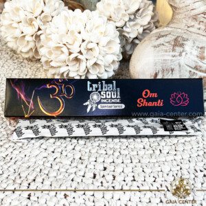 Tribal Soul Incense Sticks - Om Shanti. 15g incense sticks in a pack. Order aroma and natural incense products online at Gaia Center | Aroma Incense and Crystal Shop in Cyprus. Cyprus islandwide delivery: Limassol, Nicosia, Larnaca, Paphos. Europe & Worldwide delivery.