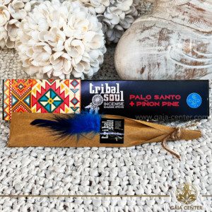 Tribal Soul Incense Sticks - Palo Santo & Pinon Pine. 15g incense sticks in a pack. Palo Santo & Pinon Pine incense sticks by Tribal Soul brand. Experience the earthy fusion of Palo Santo, renowned for its cleansing properties, and the sweet, resinous notes of Pinon Pine. This harmonious blend evokes a sense of tranquility, grounding you in the natural rhythms of the forest. Let the aromatic embrace of these incense sticks transport you to a peaceful sanctuary, where worries dissolve, and the spirit finds solace. Order aroma and natural incense products online at Gaia Center | Aroma Incense and Crystal Shop in Cyprus. Cyprus islandwide delivery: Limassol, Nicosia, Larnaca, Paphos. Europe & Worldwide delivery.