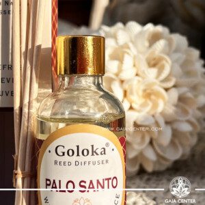 Goloka Aroma Reed Diffuser Palo Santo, crafted with natural essential oils for a soothing and refreshing atmosphere. Discover the benefits and easy usage of these aromatic wonders. Selection of natural incense sticks and aroma diffusers at GAIA CENTER | Crystals and Incense aroma shop in Cyprus. Order essential oils and aroma diffusers online, Cyprus islandwide delivery: Nicosia, Paphos, Limassol, Larnaca