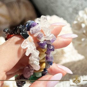 Chakra Colour Bracelet |Fine Crystal Chips| at Gaia Center Crystal shop in Cyprus. Crystal and Gemstone Jewellery Selection at Gaia Center in Cyprus. Order online, Cyprus islandwide delivery: Limassol, Larnaca, Paphos, Nicosia. Europe and Worldwide shipping.