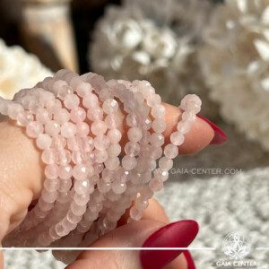 Rose Quartz - Crystal Bracelet |4mm faceted beads| at GAIA CENTER Crystal Shop in Cyprus. Crystal jewellery and crystal pendants at Gaia Center crystal shop in Cyprus. Order online top quality crystals, Cyprus islandwide delivery: Limassol, Larnaca, Paphos, Nicosia. Europe and Worldwide shipping.