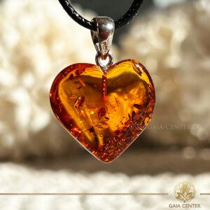 Baltic Cognac Amber Heart Pendant Large with S925 Sterling Silver at Gaia Center Crystal shop in Cyprus. Amber is believed to carry soothing energies that promote emotional balance and energetic harmony. Crystal and Gemstone Jewellery Selection at Gaia Center in Cyprus. Order online, Cyprus islandwide delivery: Limassol, Larnaca, Paphos, Nicosia. Europe and Worldwide shipping.