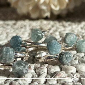 Crystal Ring with 2 Blue Aquamarine Rough Crystals Silver Plated. Crystal and Gemstone Jewellery Selection at Gaia Center Crystal Shop in Cyprus. Order crystals online, Cyprus islandwide delivery: Limassol, Larnaca, Paphos, Nicosia. Europe and Worldwide shipping.