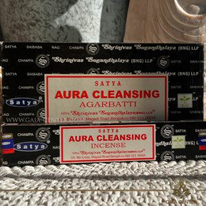 Aroma Incense Sticks Aura Cleansing Agarbatti fragrance by Satya brand. 15grams incense pack. Selection of natural incense sticks at GAIA CENTER | Crystals and Incense aroma shop in Cyprus. Order incense sticks and aroma burners online, Cyprus islandwide delivery: Nicosia, Paphos, Limassol, Larnaca