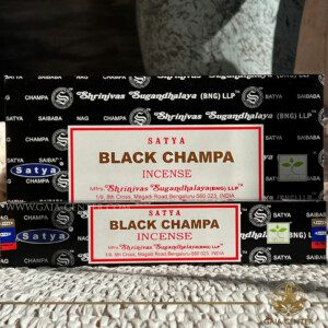 Aroma Incense Sticks Black Champa fragrance by Satya brand. 15grams incense pack. Selection of natural incense sticks at GAIA CENTER | Crystals and Incense aroma shop in Cyprus. Order incense sticks and aroma burners online, Cyprus islandwide delivery: Nicosia, Paphos, Limassol, Larnaca