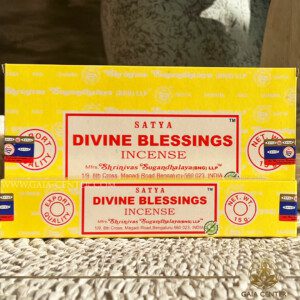 Aroma Incense Sticks Divine Blessings fragrance by Satya brand. 15grams incense pack. Selection of natural incense sticks at GAIA CENTER | Crystals and Incense aroma shop in Cyprus. Order incense sticks and aroma burners online, Cyprus islandwide delivery: Nicosia, Paphos, Limassol, Larnaca