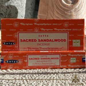 Aroma Incense Sticks Sacred Sandalwood fragrance by Satya brand. 15grams incense pack. Selection of natural incense sticks at GAIA CENTER | Crystals and Incense aroma shop in Cyprus. Order incense sticks and aroma burners online, Cyprus islandwide delivery: Nicosia, Paphos, Limassol, Larnaca