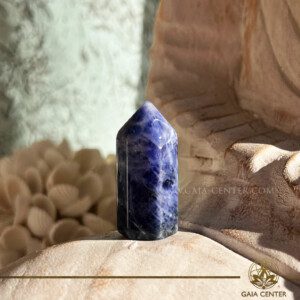 Blue sodalite Crystal Polished Point at Gaia Center Crystal shop in Cyprus. Crystal points, towers and obelisks selection at Gaia Center Crystal Shop in Cyprus. Buy and Order crystals online, Cyprus islandwide delivery: Limassol, Larnaca, Paphos, Nicosia.