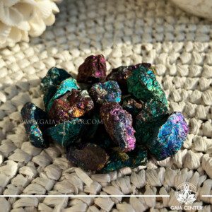 Chalcopyrite (Peacock Ore) from Mexico at GAIA CENTER Crystal Shop in Cyprus. Known as the "Stone of Abundance," it helps attract wealth, prosperity, and success. Order online top quality crystals, Cyprus islandwide delivery: Limassol, Larnaca, Paphos, Nicosia. Europe and Worldwide shipping.