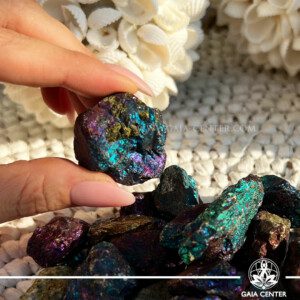 Chalcopyrite (Peacock Ore) from Mexico at GAIA CENTER Crystal Shop in Cyprus. Known as the "Stone of Abundance," it helps attract wealth, prosperity, and success. Order online top quality crystals, Cyprus islandwide delivery: Limassol, Larnaca, Paphos, Nicosia. Europe and Worldwide shipping.