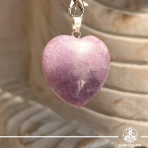 Lepidolite Heart Pendant at Gaia Center Crystal shop in Cyprus. The soothing energy of the Lepidolite Crystal Heart Pendant, a beautiful and powerful gemstone known for its calming and stress-relieving properties. Order crystals online, Cyprus islandwide delivery: Limassol, Larnaca, Paphos, Nicosia. Europe and Worldwide shipping.