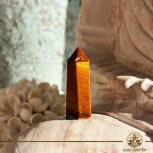 Tiger's Eye Gold Crystal Point Tower at Gaia Center Crystal shop in Cyprus. Crystal points, towers and obelisks selection at Gaia Center Crystal Shop in Cyprus. Buy and Order crystals online, Cyprus islandwide delivery: Limassol, Larnaca, Paphos, Nicosia.