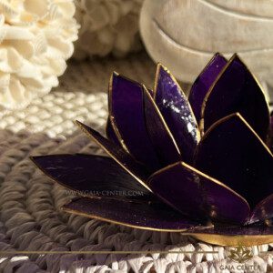 Lotus Flower Candle Holder - Purple Gold Trim |Capiz Shell| at GAIA CENTER crystal store in Cyprus. Enhance your home décor with our exquisite Lotus Flower Candle Holder made from genuine Capiz Shell. This stunning piece combines natural elegance with artisanal craftsmanship, featuring a delicate lotus design that glows beautifully when lit. Perfect for creating a serene ambiance, this candle holder is ideal for meditation spaces, living rooms, or as a unique gift. Discover the timeless beauty of Capiz shell and add a touch of serenity and sophistication to any setting.