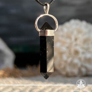 Black Onyx Double Point Pendant STS 925 Silver | Brazil at Gaia Center Crystal shop in Cyprus. Black Onyx promotes inner strength, resilience, and emotional balance. Order crystals online, Cyprus islandwide delivery: Limassol, Larnaca, Paphos, Nicosia. Europe and Worldwide shipping.