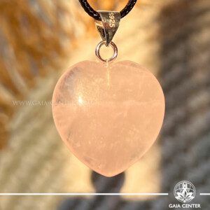 Rose Quartz Crystal Heart Pendant with Silver S925 setting at GAIA CENTER, Cyprus. A symbol of love & healing energy. Visit our GAIA CENTER crystal store in-person or order online. 🌍 Worldwide shipping available!