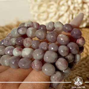 Rubellite Tourmaline Crystal Bracelet made with genuine natural gemstone beads, available online at Gaia Center Crystal Shop Cyprus. Authentic Rubellite bracelet for emotional healing, self-love, confidence, heart chakra balance, passion and spiritual wellbeing with Cyprus-wide delivery.
