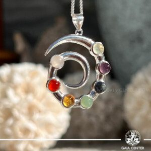 Chakra Pendant - Whirlpool Shape | Sterling Silver | GAIA CENTER, Cyprus Discover the elegant Chakra Pendant in a unique whirlpool shape, crafted from premium sterling silver. Available at GAIA CENTER Crystal store in Cyprus. Shop in-store or order online for a touch of spiritual harmony and style.