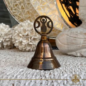 Altar Metal Bell Goddess and Crescent Moons |small 11x7cm| at Gaia Center crystal shop in Cyprus. Signing Bowls and Altar Bells selection at Gaia Center Crystal and Incense esoteric shop in Cyprus. Shop online, islandwide delivery: Limassol, Nicosia, Larnaca, Paphos.