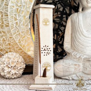 Incense Holder Wooden Tower - Tree of Life White. Tower Incense Holder or Ash Catcher - natural wooden box. Holds four aroma incense sticks and one incense pyramids or cone. Incense burners selection at Gaia Center | Cyprus. Order online, Cyprus islandwide delivery: Limassol, Larnaca, Nicosia, Paphos. Europe and worldwide shipping.