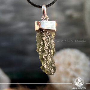 Moldavite Pendant Rough |925 Silver Bail| Chlum - Czech Republic. Crystal points, towers and obelisks selection at Gaia Center Crystal shop in Cyprus. Order online, Cyprus islandwide delivery: Limassol, Larnaca, Paphos, Nicosia. Europe and Worldwide shipping.