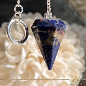 Blue Sodalite crystal dowsing pendulum with a polished teardrop shape, perfect for divination and energy work. Available at GAIA CENTER Crystal shop in Cyprus. Order crystals online, Cyprus islandwide delivery: Limassol, Larnaca, Paphos, Nicosia. Europe and Worldwide shipping.