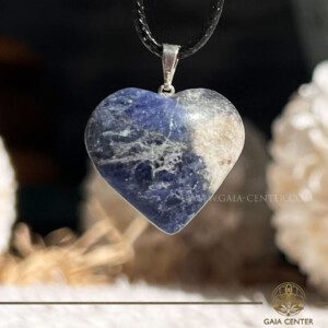 Blue Sodalite Crystal Pendant Puff Heart at Gaia Center Crystal shop in Cyprus. Crystal and Gemstone Jewelry Selection at Gaia Center Crystal Shop in Cyprus. Order crystals online, Cyprus islandwide delivery: Limassol, Larnaca, Paphos, Nicosia. Europe and Worldwide shipping.