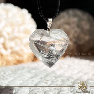 Rock Clear Quartz Crystal Pendant Puff Heart at Gaia Center Crystal shop in Cyprus. Clear Quartz, also known as the "Master Healer," stands out as one of the most versatile and powerful crystals in crystal healing. This crystal amplifies energy and thought, making it a must-have for anyone seeking to enhance their spiritual practice, promote healing, and gain greater clarity in life. Crystal and Gemstone Jewelry Selection at Gaia Center Crystal Shop in Cyprus. Order crystals online, Cyprus islandwide delivery: Limassol, Larnaca, Paphos, Nicosia. Europe and Worldwide shipping.