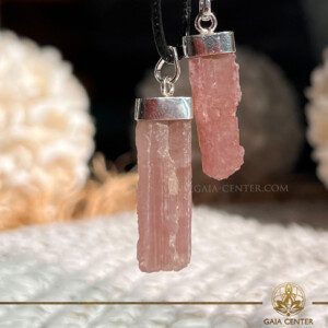 Rough Pink Tourmaline Pendant |S925 Sterling Silver| at Gaia Center Crystal shop in Cyprus. Pink tourmaline is closely connected to the heart chakra, promoting love, compassion, and emotional healing. Order crystals online, Cyprus islandwide delivery: Limassol, Larnaca, Paphos, Nicosia. Europe and Worldwide shipping.