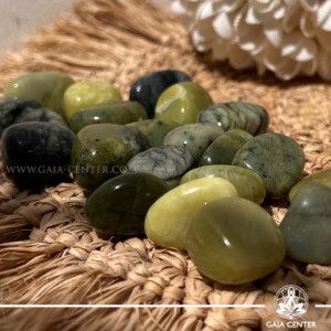 Serpentine tumbled stones at Gaia Center crystal shop in Cyprus. Crystal tumbled stones and rough minerals, drusy at Gaia Center crystal shop in Cyprus. Order crystals online top quality crystals, Cyprus islandwide delivery: Limassol, Larnaca, Paphos, Nicosia. Europe and Worldwide shipping.