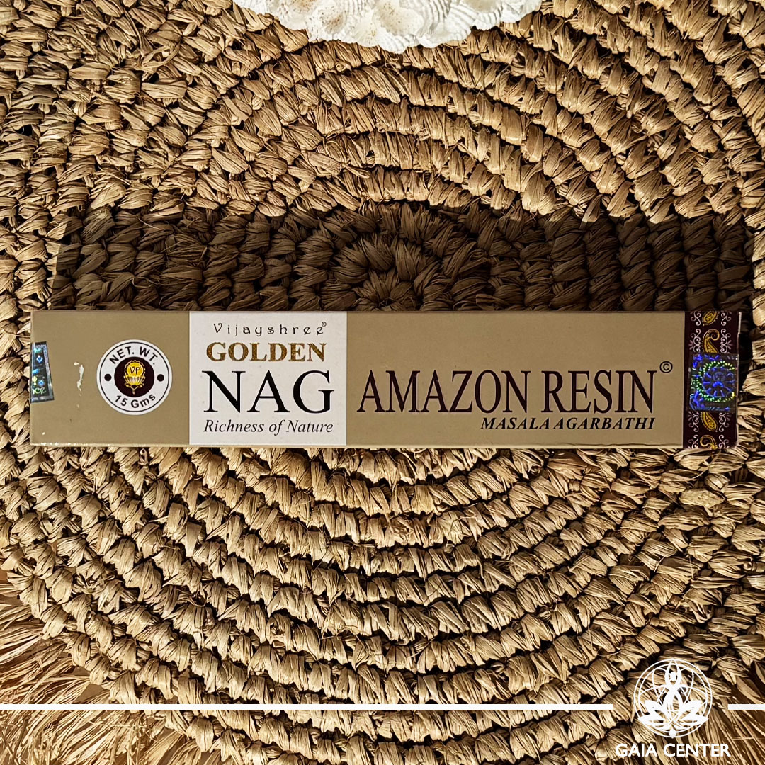 Aroma Incense Sticks Amazon Resin fragrance by Golden Nag brand. 15grams incense pack. Selection of natural incense sticks at GAIA CENTER | Crystals and Incense aroma shop in Cyprus.