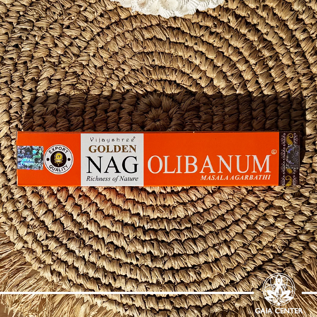 Aroma Incense Sticks Frankincense Olibanum fragrance by Golden Nag brand. 15grams incense pack. Selection of natural incense sticks at GAIA CENTER | Crystals and Incense aroma shop in Cyprus.