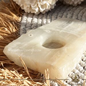 Amber Onyx crystal candle T-light holder from Mexico – warm glowing crystal décor available at Gaia Center Cyprus.