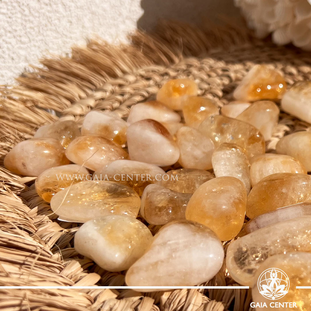 Shop Citrine Heat-Treated Polished Tumbled Stones at Gaia Center. Uplifting crystals for abundance, success & positive energy. Available online & in-person at our store Cyprus.