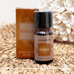 Myrrh essential oil blend bottle – grounding aromatic blend from Gaia Center Cyprus