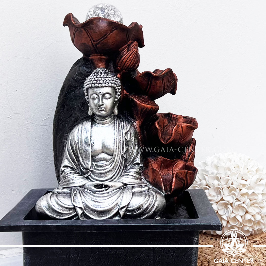 Water Indoor Fountain Silver Buddha & Sphere at Gaia Center Crystals Incense shop in Cyprus
