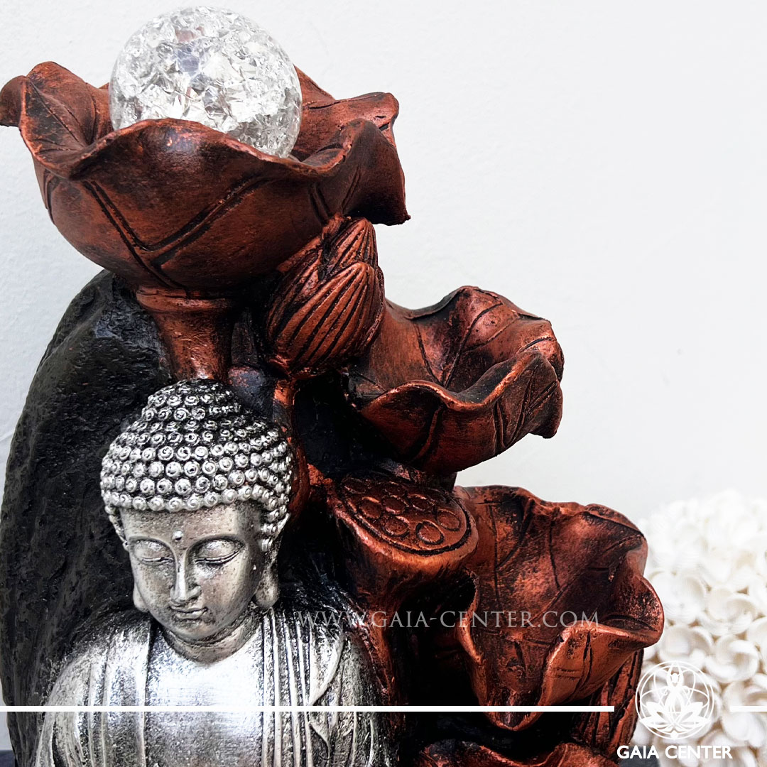 Water Indoor Fountain Silver Buddha & Sphere at Gaia Center Crystals Incense shop in Cyprus