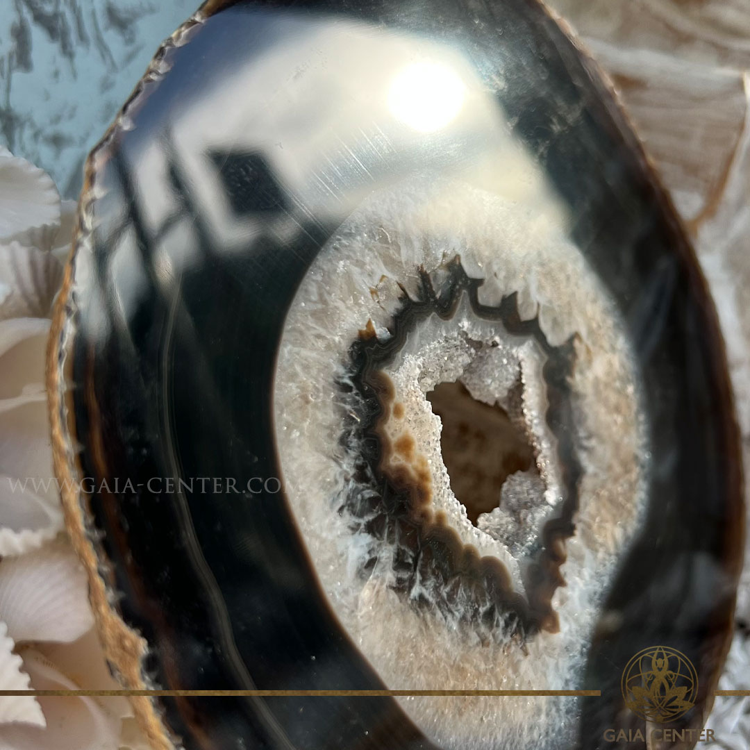 Black Agate slice from Brazil – grounding and protective crystal available in Cyprus at GAIA CENTER store.
