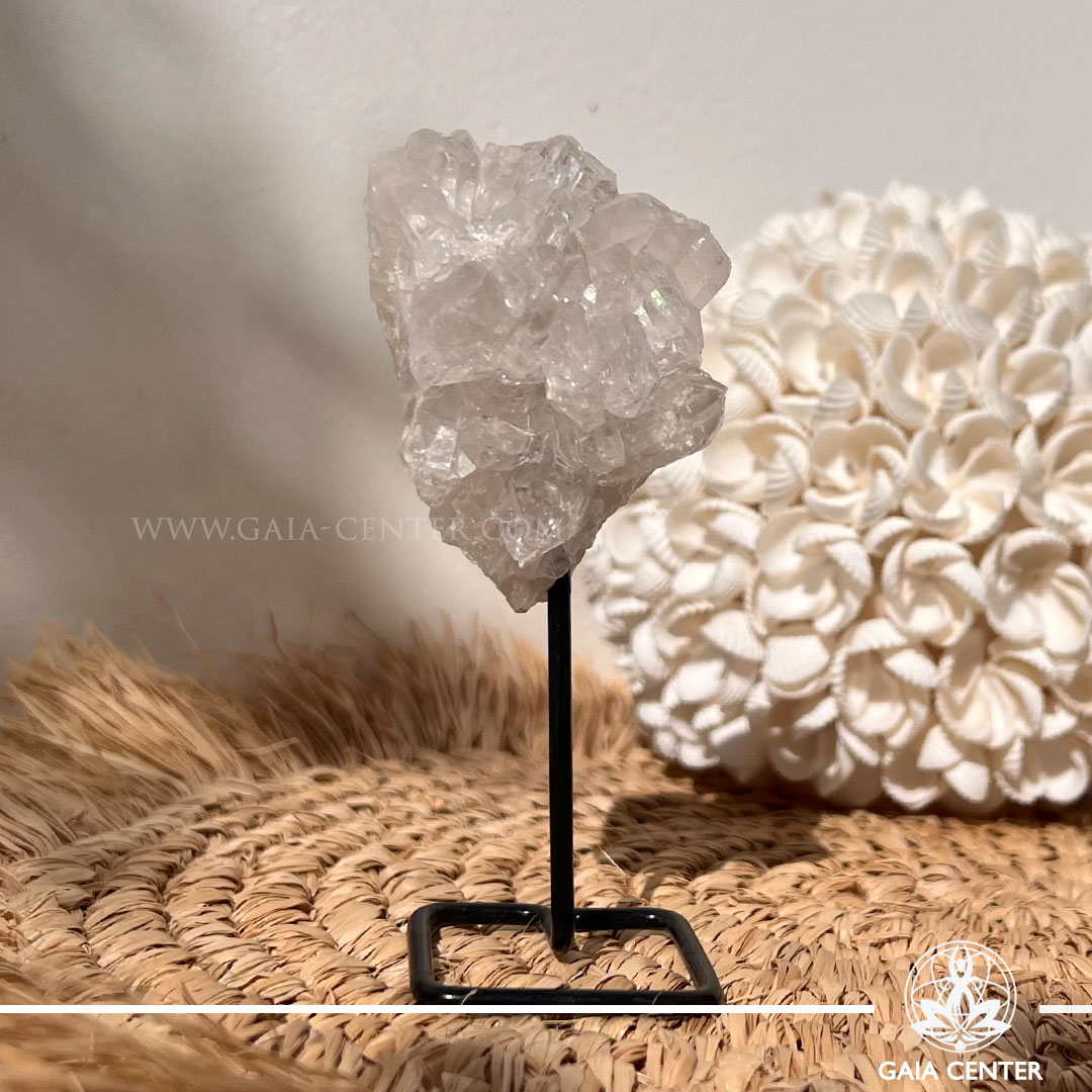 lear Rock Quartz crystal on display pin from Madagascar with bright transparent points GAIA CENTER Crystal shop in Cyprus.