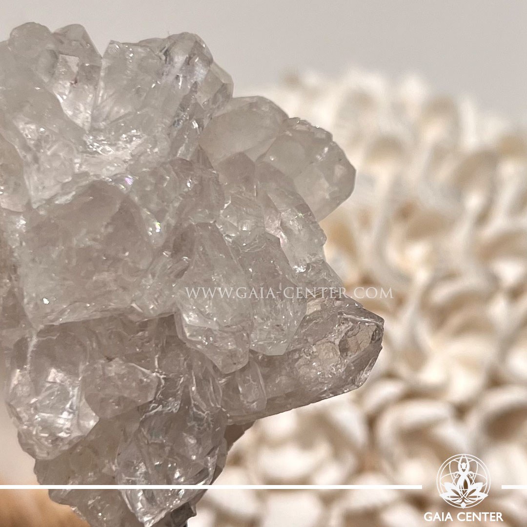 lear Rock Quartz crystal on display pin from Madagascar with bright transparent points GAIA CENTER Crystal shop in Cyprus.