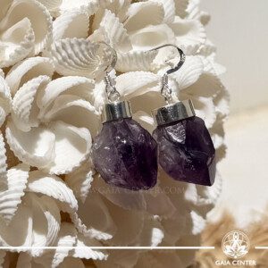 Rough Amethyst 925 Sterling Silver Earrings | Brazil | at GAIA CENTER - Crystal Store Cyprus | In-Store & Online