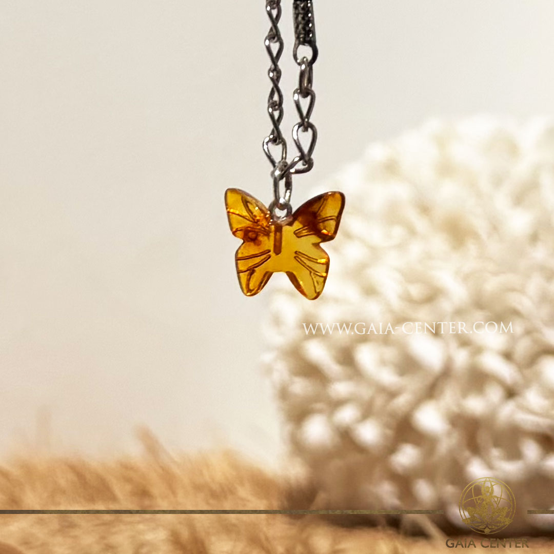 Baltic Amber Butterfly Pendant | Silver Bail | GAIA CENTER Crystal Shop in Cyprus